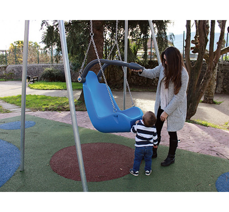 Portique balançoire métal 1 nacelle PMR + 1 assise adolescent + 1 nacelle bébé