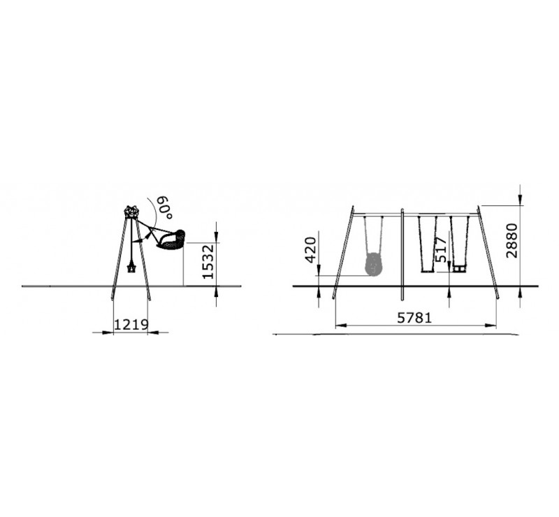Portique balançoire métal 1 nacelle PMR + 1 assise adolescent + 1 nacelle bébé