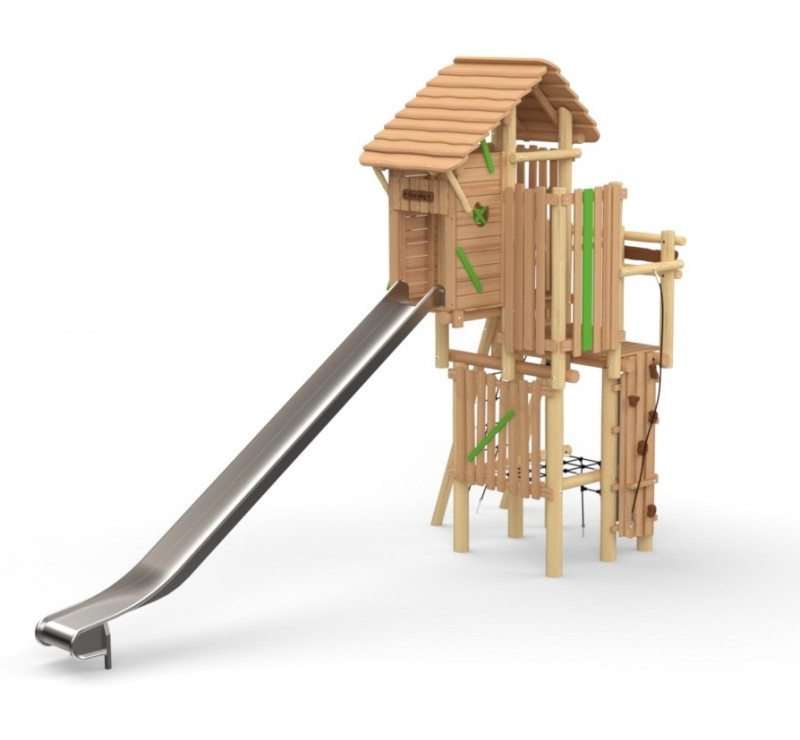 La tour des chevaliers avec toboggan et mât de pompier en inox