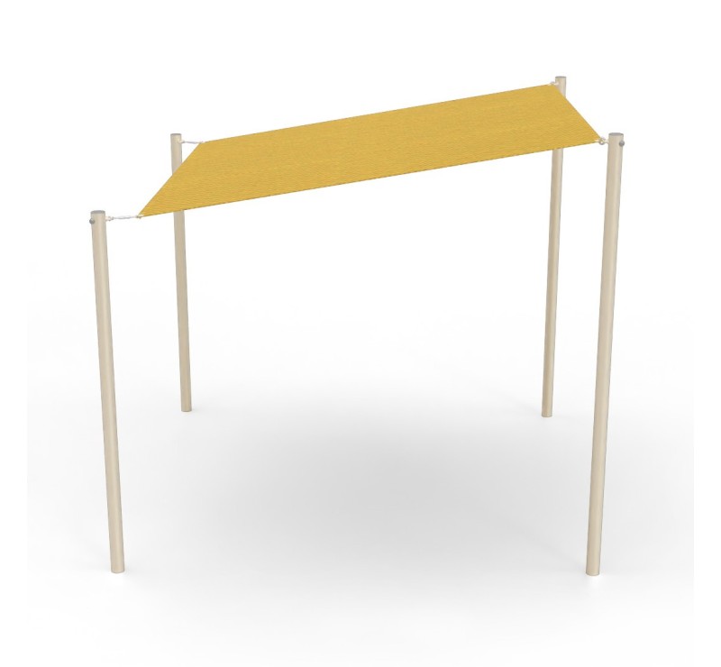 Voile d'ombrage carrée jaune avec des poteaux en métal crème