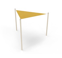 Voile d'ombrage triangle toile en jaune avec des poteaux en métal crème