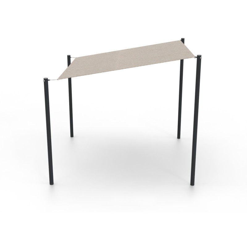 Voile d'ombrage carrée beige avec des poteaux en anthracite métallique
