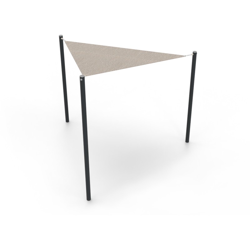 Voile d'ombrage triangle toile en beige avec des poteaux en anthracite métallique