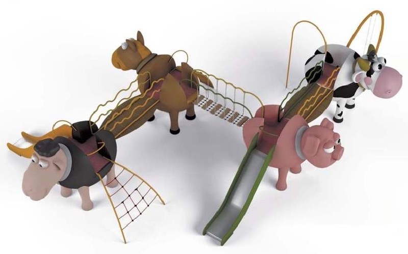 Structure de jeux "cheval et toboggan avec mât de pompier"