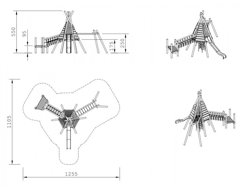 Aire de jeux tipi amérindiens en bois de robinier