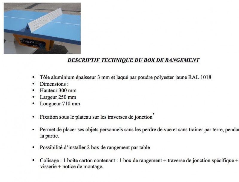 Box de rangement pour table ping pong en matériaux composites