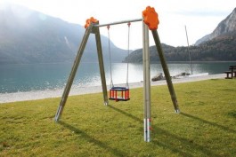 Portique-balançoire poutre acier galva peint avec nacelle bébé